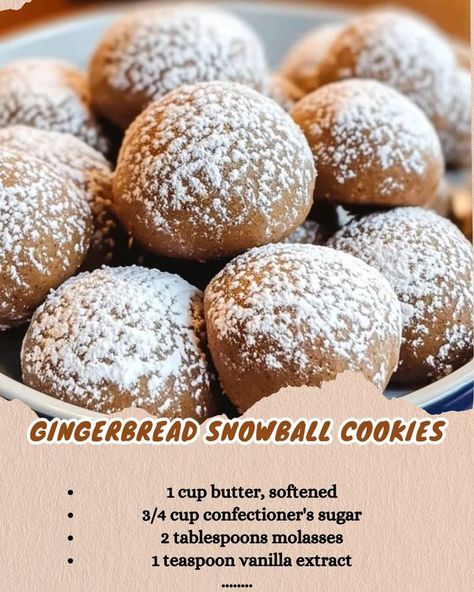 Gingerbread Snowball Cookies, Snowball Cookies Recipe, Rolled Cookies, Snowball Cookie Recipe, Pumpkin Oatmeal Cookies, Brownies Cookies, Christmas Baking Recipes, Snowball Cookies, Pumpkin Oatmeal