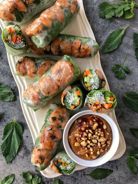 SUMMER ROLLS — SPOON & SWALLOW Shrimp And Noodles, Healthy Spring Rolls, Shrimp Summer Rolls, Vietnamese Rice Paper, Summer Rolls Recipe, Vietnamese Summer Rolls, Summer Shrimp, Vietnamese Rice, Impressive Appetizers