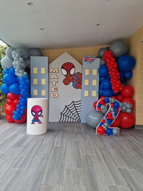 Spidey Birthday Backdrop, Spiderman 3rd Birthday Party Decorations, Spiderman Backdrop Ideas, Spiderman Party Ideas Decoration, Spiderman Birthday Ideas, Spiderman Theme Party, Spidey Party, Birthday Wall Decoration, Spidey Birthday