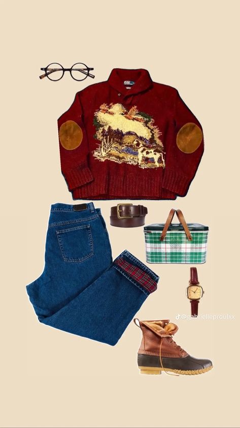 Blue Overalls Outfit Winter, Grandpacore Outfits Women, Scotland Wardrobe, Eclectic Grandpa Aesthetic, Overalls Outfit Winter, Cool Outfit Ideas, Grandpa Style, Downtown Outfits, Cool Outfit