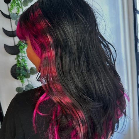 Racoon tail 💕🖤#scene #hairstylist #vivid (pink not done by me) Raccon Tails Hair, Purple Raccoon Tail Hair, Raccoon Tail Hair Curly, Racoon Highlights, Pink Raccoon Tail Hair, Racoon Hair Dye, Split Dyed Hair Ideas, Pink Hair With Black Tips, Raccoon Tail Hair Dye