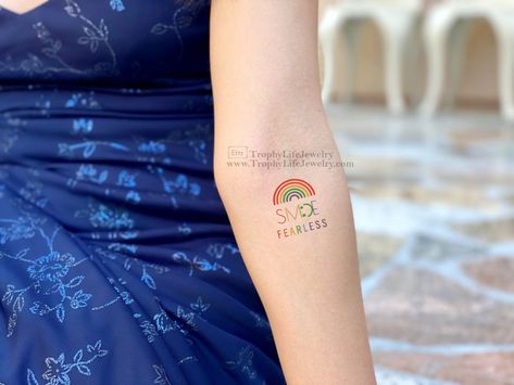 Rainbow Flag Tattoo, Pride Flag Tattoo, Rainbow Tattoos Pride, Fearless Tattoos, Small Rainbow Tattoo, Tiny Rainbow Tattoo, Rainbow Tattoo Ideas, Tattoos Rainbow, Fearless Tattoo