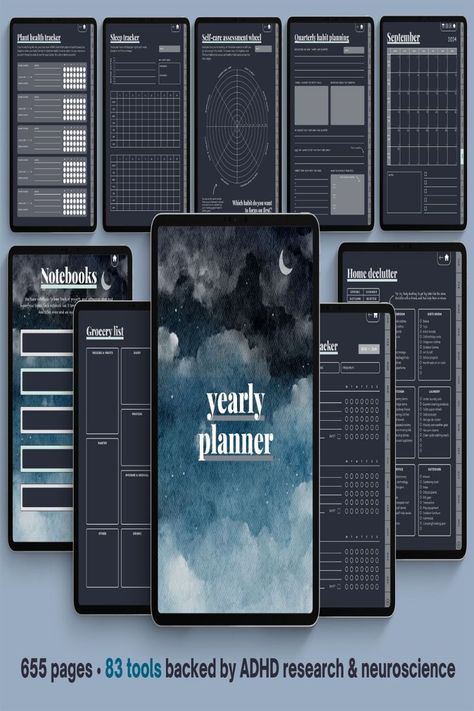 DARK MODE - ADHD Digital Planner for iPad & Android tablets planner2024gratis #studentplanner #plannerlove🎁. Goodnotes Android, Digital Planner For Ipad, Planner For Ipad, Ipad Goodnotes, Planner Writing, Planner Setup, Declutter Your Mind, Day Planner Design, Work Planner