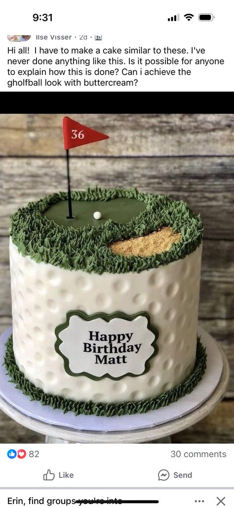 Golf Cakes For Men Birthdays, Masters Cake, Golf Grooms Cake, Happy Birthday Matt, Golf Cake, 21st Party, Cake Decorating Designs, Cakes For Men, Grooms Cake