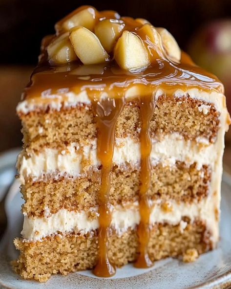 Apple Spice Caramel Cake, Caramel Filled Cake, Caramel Apple Butter Cake, Carmel Apple Crumb Cake, Apple And Caramel Cake, Caramel Sauce For Cake Filling, Fall Wedding Cake Recipes, Maple Walnut Cake Recipes, Apple Cinnamon Layer Cake