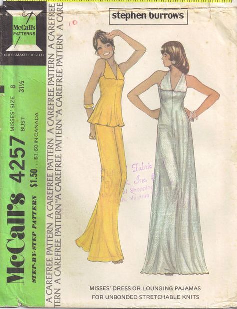 Stephen Burrows, Midi Top, 70s Sewing Patterns, Racer Back Dress, 1970s Sewing Patterns, Patron Vintage, Pajama Pattern, Lounge Pajamas, Paper Sewing Patterns