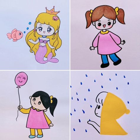 Easy cute Girl Drawings for Kids | How To Draw A Girl Step By Step Tutorial :) | By Parenting Drawings For Kids, Girl Drawing Easy, Doll Drawing, Giving Flowers, Make A Character, Girl Drawings, Simple Girl, Sketches Easy