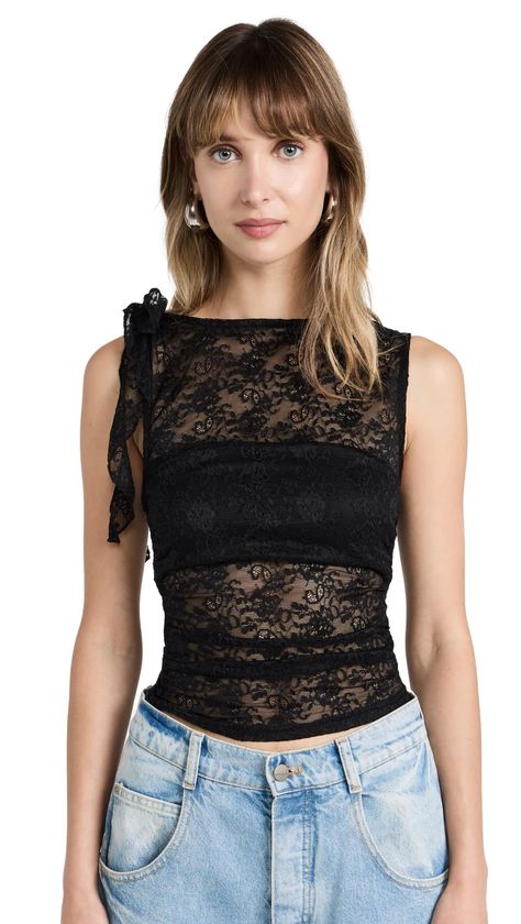 PRICES MAY VARY. Shell: 92% nylon, 8% elastane Imported Drawstring closure Hand Wash Only Fabric: Lightweight stretch lace One-shoulder tie strap, Ruched waist Semi-sheer Rendezvous Top Vintage Tank Top, Colorful Crop Tops, Concert Fits, Streetwear Tops, Summer Tank Tops, Top Summer, Solid Clothes, Lace Tank Top, Australian Fashion