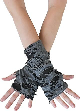 Skeleteen Punk Ripped Arm Warmers - Fingerless Long Sleeve Knitted Warmer Gloves Goth Accessories for Men and Women Black Gloves Fingerless, Goth Gloves, Woodland Goth, Steampunk Gloves, Gothic Gloves, Black Zombie, Black Fingerless Gloves, Dark Fairycore, Goth Accessories