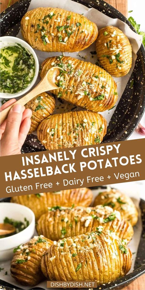 Dairy Free Appetizers, Gluten Free Sides, Hasselback Potatoes, Gluten Free Potatoes, Gluten Free Appetizers, Gluten Free Sides Dishes, Dairy Free Dinner, Vegan Side Dishes, Vegan Sides