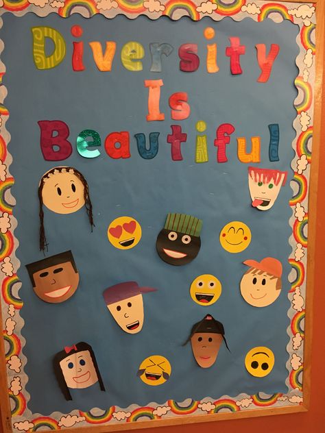 ‘Diversity is Beautiful’ Bulletin Board as a part of our “Colorful Communities” Theme!! Multi Cultural Art Projects For Preschool, Diversity Bulletin Board Preschool, Multicultural Bulletin Board Ideas, Unity Bulletin Board Ideas, Diversity Board Ideas, Culture Bulletin Board Ideas, Diversity Bulletin Board Elementary, Diversity Bulletin Board Ideas, Inclusive Bulletin Board Ideas