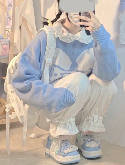 Cinamoroll Outfit Aesthetic, Kawaii Outfits Blue, Cinnamon Roll Outfit Sanrio, Cinnamoroll Outfit Aesthetic, Cinnamoroll Outfit Ideas, Sanrio Outfit Aesthetic, Cinnamoroll Cosplay, Cinnamoroll Outfit, Pastel Blue Outfit