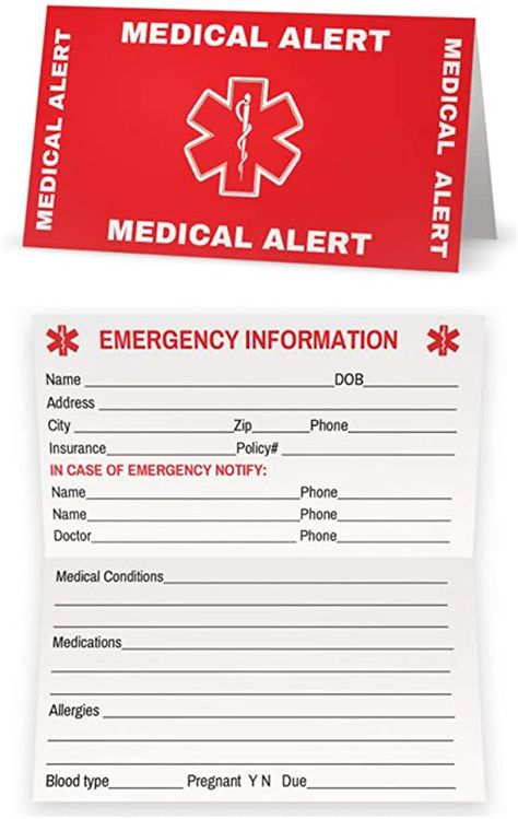 Amazon.com: Medical Condition and Emergency Contact ID Wallet Card Folding, Medical Alert Card (5 Pack): Office Products Contact Card Template, Medical Printables, Medical Alert Symbol, Medical Binder, Emergency Binder, Emergency Prepardness, Emergency Preparedness Kit, Contact Card, Medical Symbols