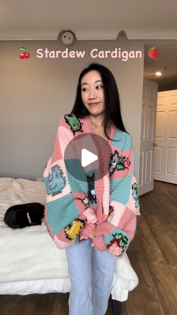 Katelyn Mariko 🌸 on Instagram: "First time trying tapestry crochet! Very proud of this since this is the first time I didn’t directly follow a pattern/tutorial, and I think it turned out ok 😅
#crochet #stardewvalley" Tapestry Crochet Cardigan, Crochet Tapestry Sweater, Tapestry Crochet Sweater, Crochet Sweater Tutorial, 3d Crafts, Sweater Tutorial, Crochet Aesthetic, 3d Craft, Crochet Inspo