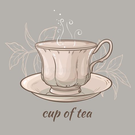 Cup of tea. Vector illustration with cup of tea on grey background royalty free illustration Drawing Cup, Tea Cup Drawing, Teacup Tattoo, Tea Cup Art, Cute Tea Cups, Cup Tattoo, Tea Cup Design, Tea Illustration, Cup Art