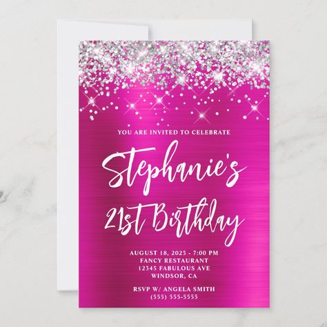 21st Invitations, 21st Birthday Invitations, 60th Birthday Invitations, Pink Foil, 17th Birthday, Pink Invitations, Pink Birthday, Create Your Own Invitations, 16th Birthday