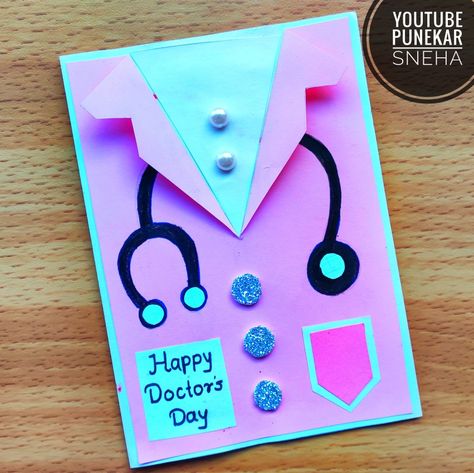 Doctor Card | How To Make Doctor Themed Card | Doctor Day Card | Thank You Card For Doctors & Nurces Doctor's Day Chart Ideas, Doctors Day Greeting Card, Doctors Day Activities For Kids, Doctors Day Card Ideas, Thank You Doctor Card, Doctor Card Design, Doctors Day Decoration Ideas, Thank You Card For Doctor, Doctors Day Card