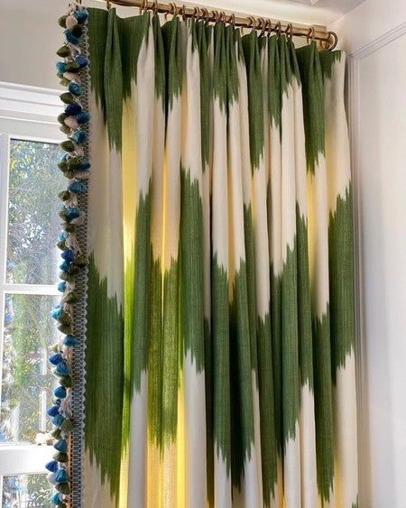 The perfect drape does not exi-...😍💚 Custom drapes by us  . . . . . . . . . . #wellmadehome #palmbeach #customupholstery #customcushion #customdrapery #palmbeachinteriors  #customfurniture #bespoke #interiordesign #palmbeachinteriordesign #textiles #homedecor #decor #designerpillows #designer #inspiration #marininteriordesign #custompillow #interiorinspo #instahome #interiorstyling #currentdesignsituation #leejofa #tbt #customdrapery #customdraperyworkroom #customdrapes #samuelandsons #tasselfringe #fringe #drapery Custom Drapery Panels, Lee Jofa Fabric, Dining Room Curtains, Samuel And Sons, Yellow Curtains, Custom Drapery, Blues And Greens, Custom Drapes, Lee Jofa