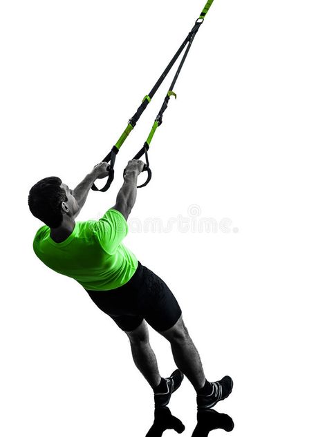 Man exercising suspension training trx silhouette. One caucasian man exercising , #Sponsored, #training, #trx, #suspension, #Man, #exercising #ad Trx Band, Man Exercising, Rava Upma, Trx Exercises, Organizing Stuff, Gathering Ideas, Trx Workouts, Suspension Training, Sunroom Designs