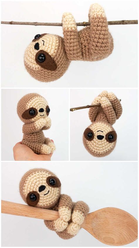 Crochet Little Sloth Free Amigurumi PDF Pattern - Amigurumi Amigurumi Sloth, Sloth Crochet, Crochet Sloth, Tiny Crochet, Easy Crochet Animals, Crochet Panda, Crochet Animals Free Patterns, Crochet Design Pattern, Kawaii Crochet