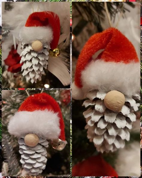 Pine Cone Santa Ornaments, Christmas Pine Cone Ideas, Cute Christmas Crafts For Adults, Gnome Pinecones, Diy Pinecone Ornaments, Pinecone Christmas Ornaments, Diy Christmas Ornaments For Kids, Ornaments For Kids To Make, Pinecone Wreaths