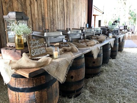 Sweet 16 Bbq Party Ideas, Western Table Cloth Ideas, Western Theme 50th Birthday Party, Outdoor Western Birthday Party, Western Theme Retirement Party, Saloon Wedding Theme, Bluegrass Themed Party, Cowboy Wedding Ideas Western Theme, Saloon Birthday Party