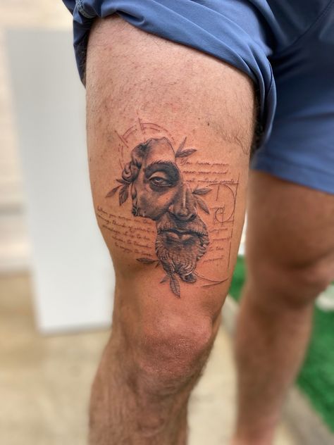 Male Greek Tattoos, Mens Mythology Tattoo, Tattoo Ideas For Men Greek Mythology, Quad Men’s Tattoos, Biblical Imagery Tattoos, Greek And Roman Tattoos, Roman Greek Tattoos, Greek Forearm Tattoo Men, Marcus Aurelius Tattoo Sleeve