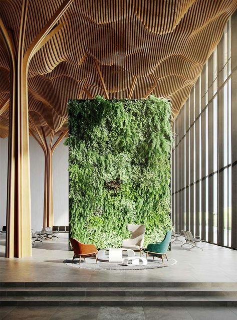 Live Green Wall, Green Wall Office, Green Wall Interior, Interior Green Wall, Green Lobby, Green Hotel, Living Green Wall, Green Wall Design, Wall Green