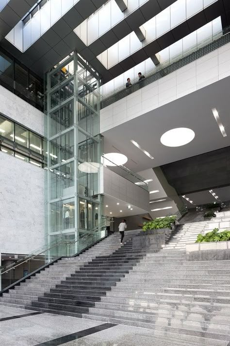 Glass Elevator Architecture, Elevator Architecture, Entrance Lobby Design, U Shaped Stairs, Vertical Circulation, Folding Architecture, Architecture Courtyard, Commercial Design Exterior, Museum Ideas