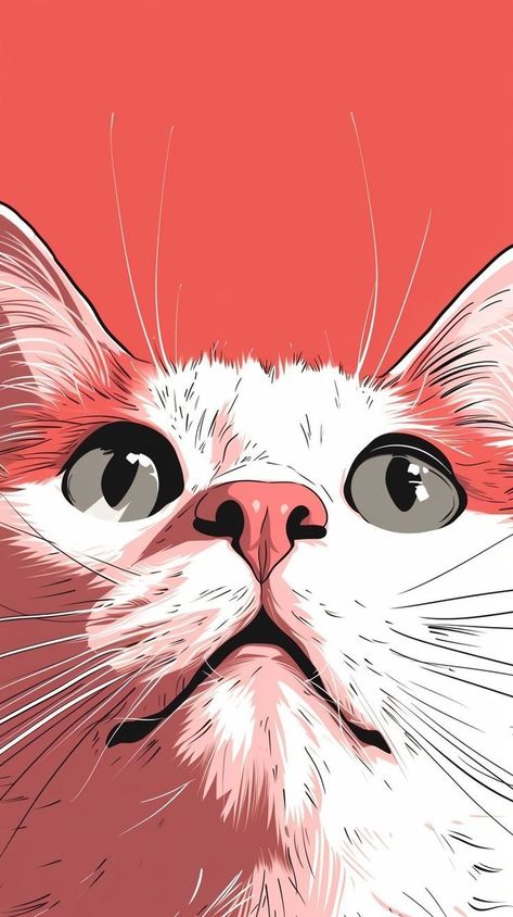 Cat Illustration Wallpaper, Walter Kovacs, White Cat Illustration, Minimalist Valentines, Cat Pop Art, Patina Art, Pop Art Cat, Pink Minimalist, Illustration Wallpaper