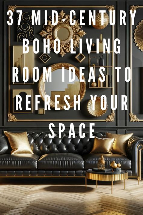 Elevate Your Living Space With A Fusion Of Mid-Century Modern And Bohemian Decor. Discover 37 Living Room Ideas That Will Bring A Trendy And Eclectic Update To Your Home Sanctuary. Mid Century Boho Living Room, Moody Mid Century Modern, Living Room Design Boho, Moody Living Room, Moody Modern, Boho Living Room Ideas, Home Sanctuary, Timeless Interior Design, Modern Boho Living Room