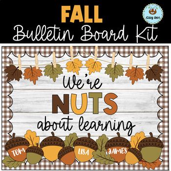 Get your classroom ready to welcome the new season with this retro fall leaf themed bulletin board kit. This bulletin board kit is so easy to set up and can be used for many years to come! Rust colored leaves, nuts and make this retro bulletin board so adorable! Perfectly suited for bulletin boards of all sizes, or even your door in October or November, your kiddos and parents will love seeing this calm decor!It is included: - Fall themed pennants- Fall leaves and nuts - Bulletin board borders- Saying: We're Nuts about Learning!- Editable Name TagsThank you for visiting my store !Silly Ant Fall Door Decorations For Office, Retro Bulletin Board, October Bulletin Boards, Whiteboard Ideas, November Bulletin Boards, Editable Name Tags, Elementary Classroom Themes, Thanksgiving Bulletin Boards, Fall Bulletin Board