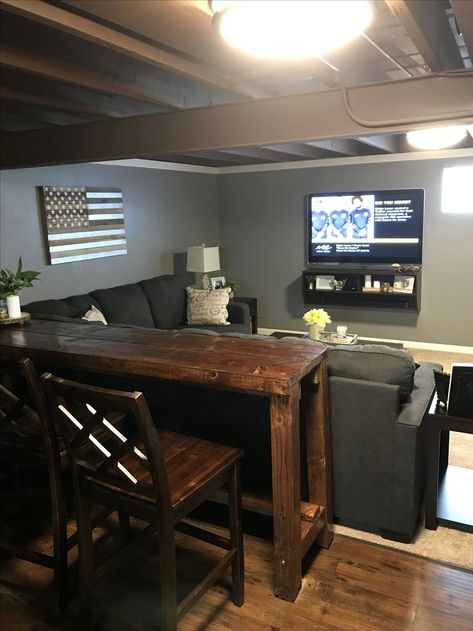 Unfinished Basement Ceiling, Basement Home Theater, Man Cave Basement, Basement Living Rooms, Diy Basement, Small Basement, Man Cave Home Bar, Basement Makeover, Small Basements