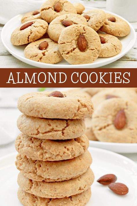 Vegan Almond Cookies ~ Soft and chewy plant-based cookies with big almond flavor! Ready to share in under 30 minutes! Perfect for Chinese New Year! Vegan Almond Recipes, Vegan Almond Cookies, Cookies Soft And Chewy, Chinese Almond Cookies, Vegan Chinese, Almond Meal Cookies, Almond Flour Cookies, Cookies Soft, Vegan Christmas Recipes