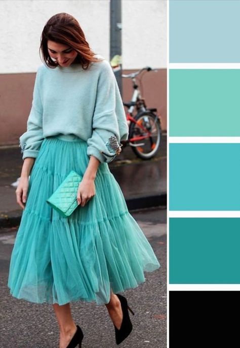 Turquoise Winter Outfit, Teal Monochrome Outfit, Monochromatic Dressing, Winter Outfits 2019, Teal Outfits, Date Night Outfit Ideas, Trendy Date Night Outfit, Night Outfit Ideas, Cool Autumn