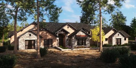 Craftsman House Plan - 4 Bedrooms, 4 Bath, 4405 Sq Ft Plan 42-548 4000 Sq Ft House Plans, Mountain Craftsman House Plans, Outdoor Living Porch, Mountain Craftsman, House Plans One Story, Craftsman Style House, Craftsman House Plan, One Story Homes, Family House Plans