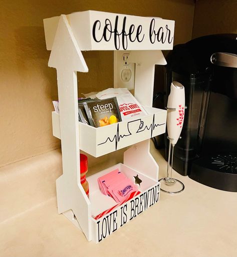 Dollar Tree Coffee Bar, Dollar Tree Coffee Bar Ideas, Coffee Station Decor, Diy Coffee Station, Snack Station, Coffee Bar Ideas, Diy Coffee Bar, Cricut Explore Projects, Dollar Store Diy Projects