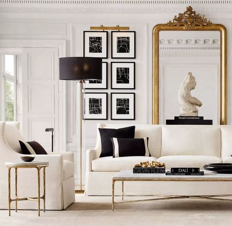 Art Deco Living Room Ideas and Inspiration | Hunker Neoclassical Interior, Design Room, Interior Plants, White Living, Style Deco, White Living Room, Large Mirror, A Living Room, Elegant Homes