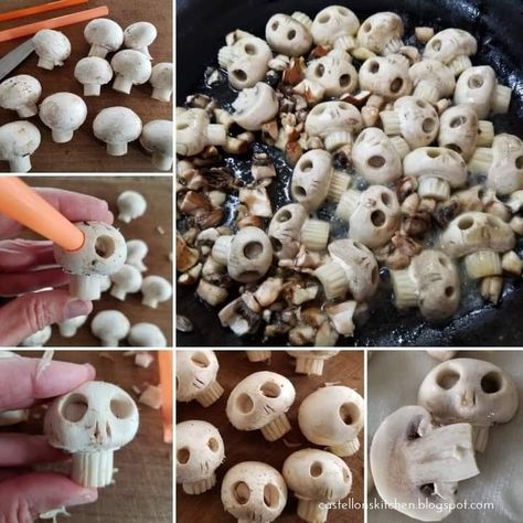 Skull Mushrooms, Bread Of The Dead, Recetas Halloween, Spooky Food, Halloween Dinner, Halloween Snacks, Halloween Food For Party, Japanese Sweets, Halloween Inspiration