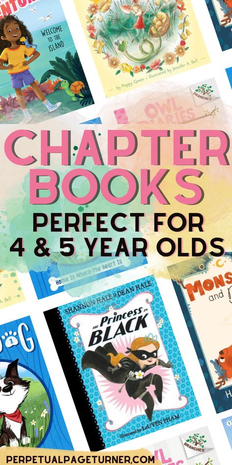 collage of book covers from post with a rainbow-ish text overlay that says "chapter books perfect for 4 & 5 year olds" Chapter Books To Read Aloud To Kids, Chapter Books For Kindergarten, Books For Kindergarteners, First Chapter Books, Good Book Recommendations, Early Chapter Books, Read Aloud Chapter Books, Kids Chapter Books, Easy Chapter Books