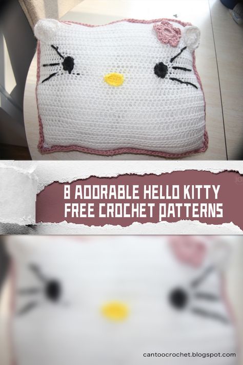 FACEBOOK Crochet Hello Kitty Free Pattern, Hello Kitty Crochet Pattern Free, Hello Kitty Pattern, Crochet Hello Kitty, Kitty Pillow, Hello Kitty Pillow, Crochet Kitty, Pattern Y2k, Crochet Pillow Patterns Free