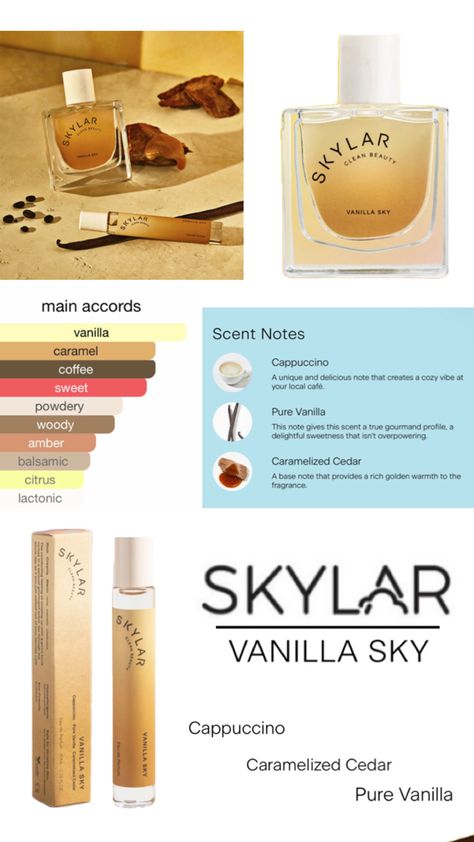 Skylar Vanilla Sky, Skylar Perfume, Perfume Vanilla, Caramel Cappuccino, Vanilla Sky, Perfume Organization, Diy Perfume, Cappuccino Coffee, Vanilla Perfume