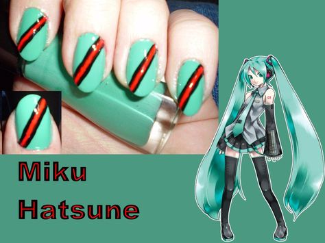 OoO Miku Nails, Kpop Nail Art, A Nail Design, Anime Nail, Anime Hairstyles, Nails Inspired, Nail Decor, Miku Vocaloid, Inspired Nails