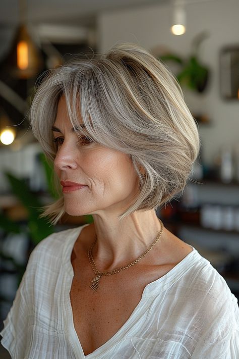 The Trendiest Layered Bob Haircuts of 2024 Short Layered Bob Haircuts Older Women, Naturally Wavy Bob Haircut, Mum Hair, 50 Year Old Woman, Hairstyles For Seniors, Short Layered Bob Haircuts, Shaggy Bob Haircut, Short Haircuts With Bangs, Warm Brunette