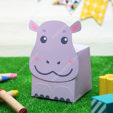 Box Animal (Hippopotamus) - Play - Educational - Paper Craft - Canon Creative Park Hippo Paper Craft, Hippo Activities, Hippopotamus Craft, Phonics Crafts, Printable Gift Bags, Craft Presents, Paper Box Diy, Toilet Paper Crafts, Diy Instruments