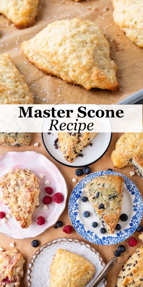 Make tall, buttery, flaky scones like a pro in just 10 minutes of active prep time with my tried and true scones recipe. Now you can make moist, flavorful scones with your choice of add-ins that rival your local bakery. Keep reading for all my add-in ideas, tips, and tricks for scone perfection! Fair Scones Recipe, Pillsbury Scone Recipe, Self Rising Flour Scones, Best Scones Recipe Ever Uk, Easy Drop Scones Recipe, Scones For A Crowd, Recipes For Scones, Make Ahead Scones, Jam Scones Recipe