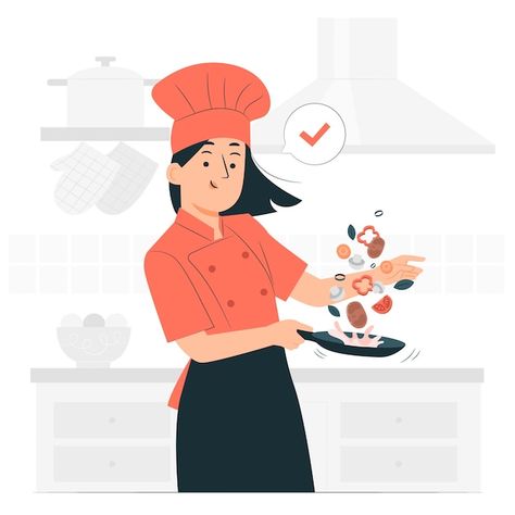 Free vector female chef  concept illustr... | Free Vector #Freepik #freevector #hotel-kitchen #cooking-illustration #cooking-recipe #recipe Female Chef, Concept Illustration, Gluten Free Recipes, Cookware, Gluten Free, Illustrator, Chef