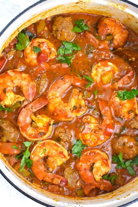 Shrimp Creole with Sausage - GypsyPlate Shrimp Sauce Piquant Louisiana, Creole Recipes Louisiana, Sausage And Shrimp Recipes, Jambalaya Soup, Shrimp Meals, Creole Jambalaya, Creole Gumbo, Creole Sauce, Shrimp And Sausage