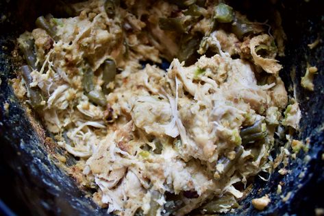 crockpot chicken stuffing and green beans Chicken Stuffing Green Beans, Green Beans In Crockpot, Crockpot Chicken Stuffing, Crockpot Green Beans, Beans In Crockpot, Chicken Stuffing, Chicken Green Beans, Slow Cooked Chicken, Frozen Green Beans