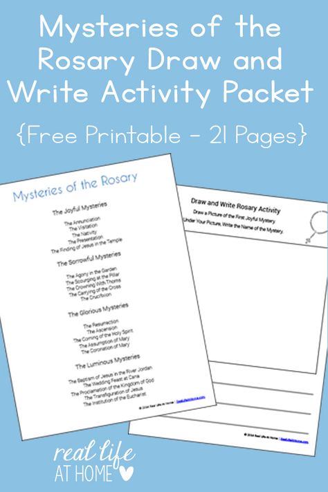 A great ongoing activity to help Catholic kids become more familiar with the Rosary, this Mysteries of the Rosary Draw and Write Activity Printables Packet is a free download! | Real Life at Home Luminous Mysteries Of The Rosary, Rosary For Kids, Rosary Drawing, Worksheets For 3rd Grade, Luminous Mysteries, Catholic Printables, Mysteries Of The Rosary, Paper Rose Template, Writing Printables